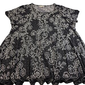 Woman Within 30/32 Black White Floral Dress Stretchy Drapes Nicely CO-1685